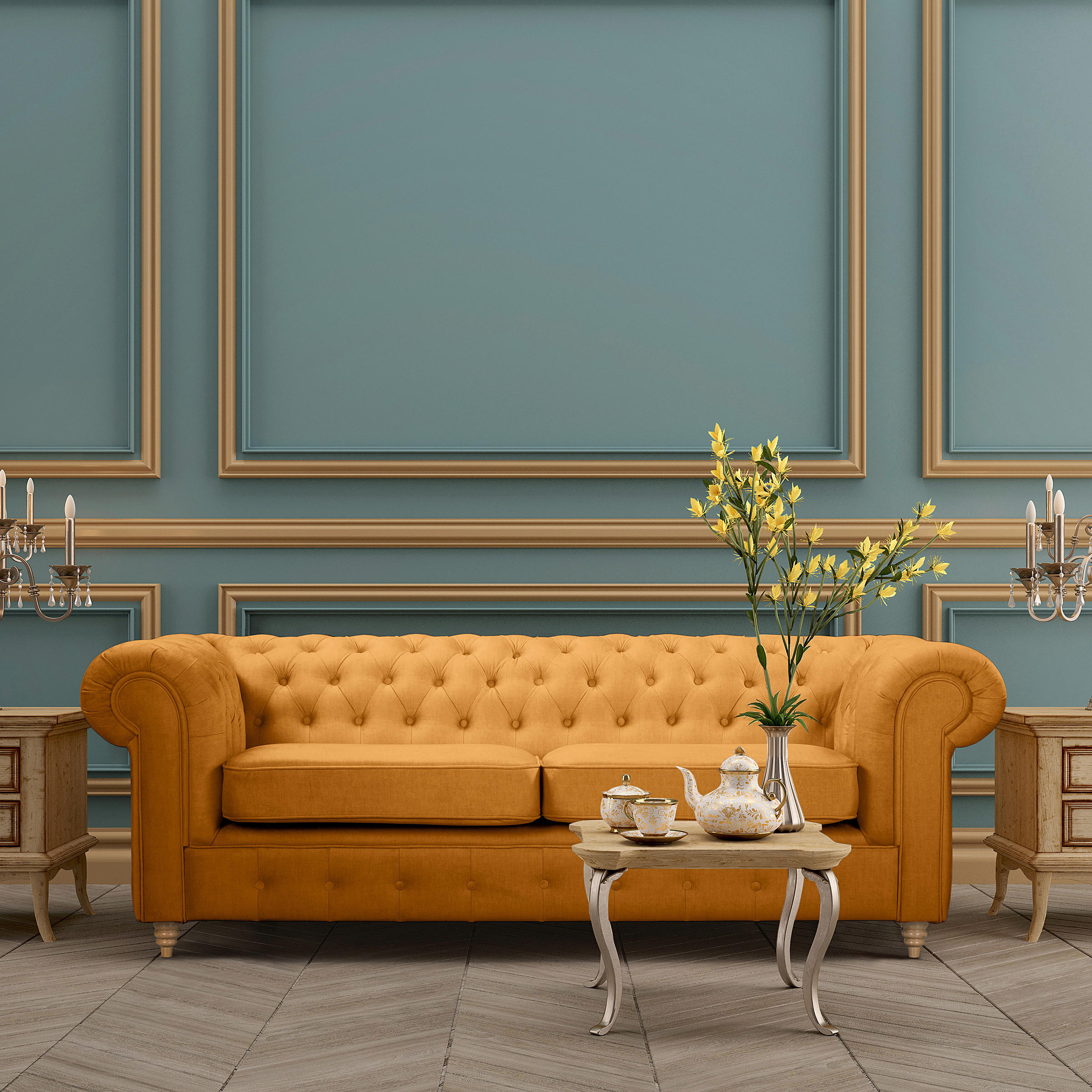 3-SITZER-SOFA Laura Mikrofaser Bernsteinfarben  - Bernsteinfarben/Braun, Design, Holz/Textil (218/75/91cm) - P & B