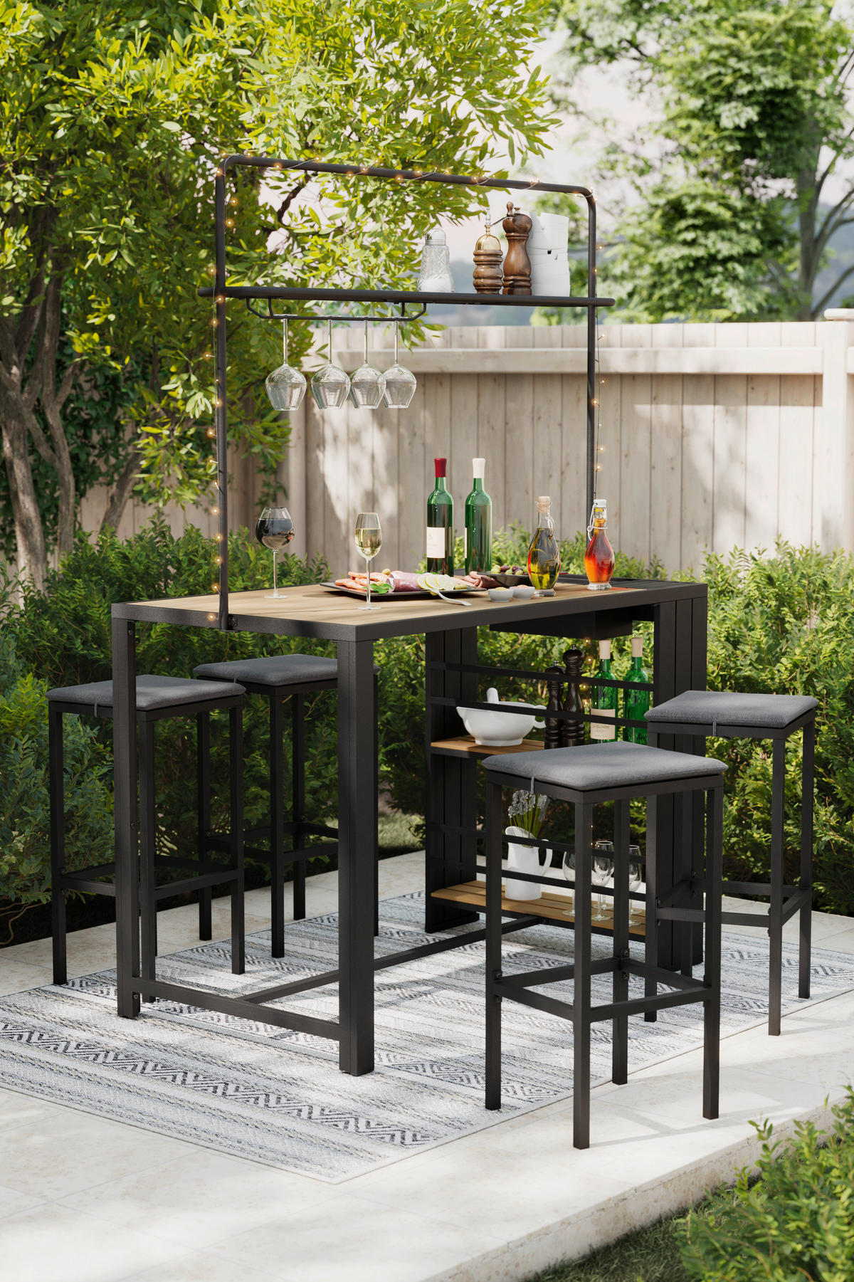 GARTENBARSET 5-teilig  - Dunkelgrau/Grau, Design, Holz/Textil (145/208/80cm) - Ambia Garden