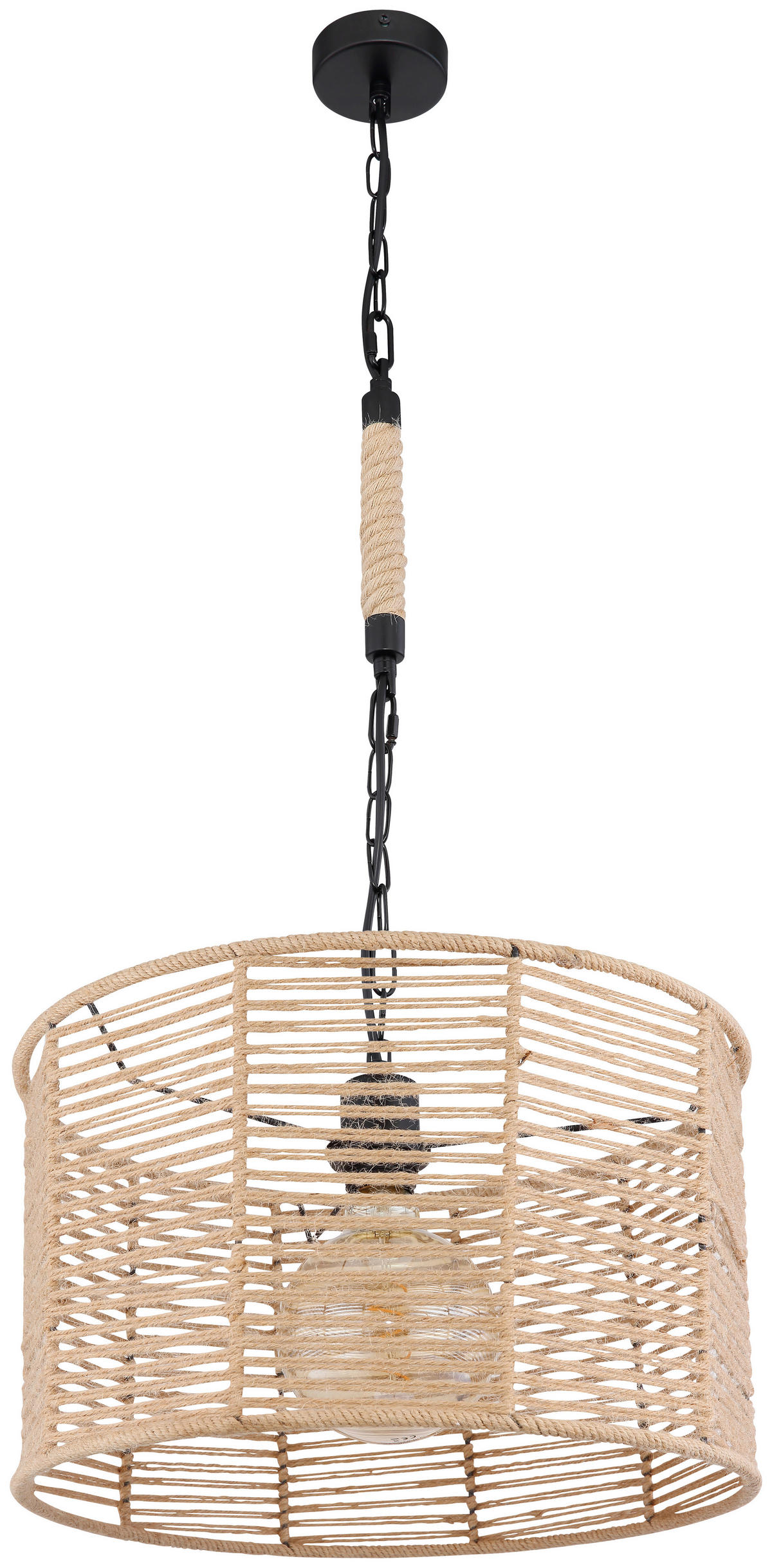 HÄNGELEUCHTE Halia 40/120 cm   - Schwarz/Braun, Natur, Naturmaterialien/Metall (40/120cm) - Globo