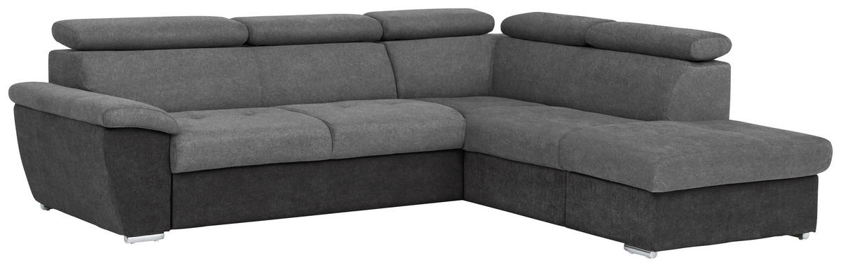 ECKSOFA in Mikrofaser Schwarz, Dunkelgrau  - Chromfarben/Dunkelgrau, Design, Textil/Metall (262/216cm) - Livetastic