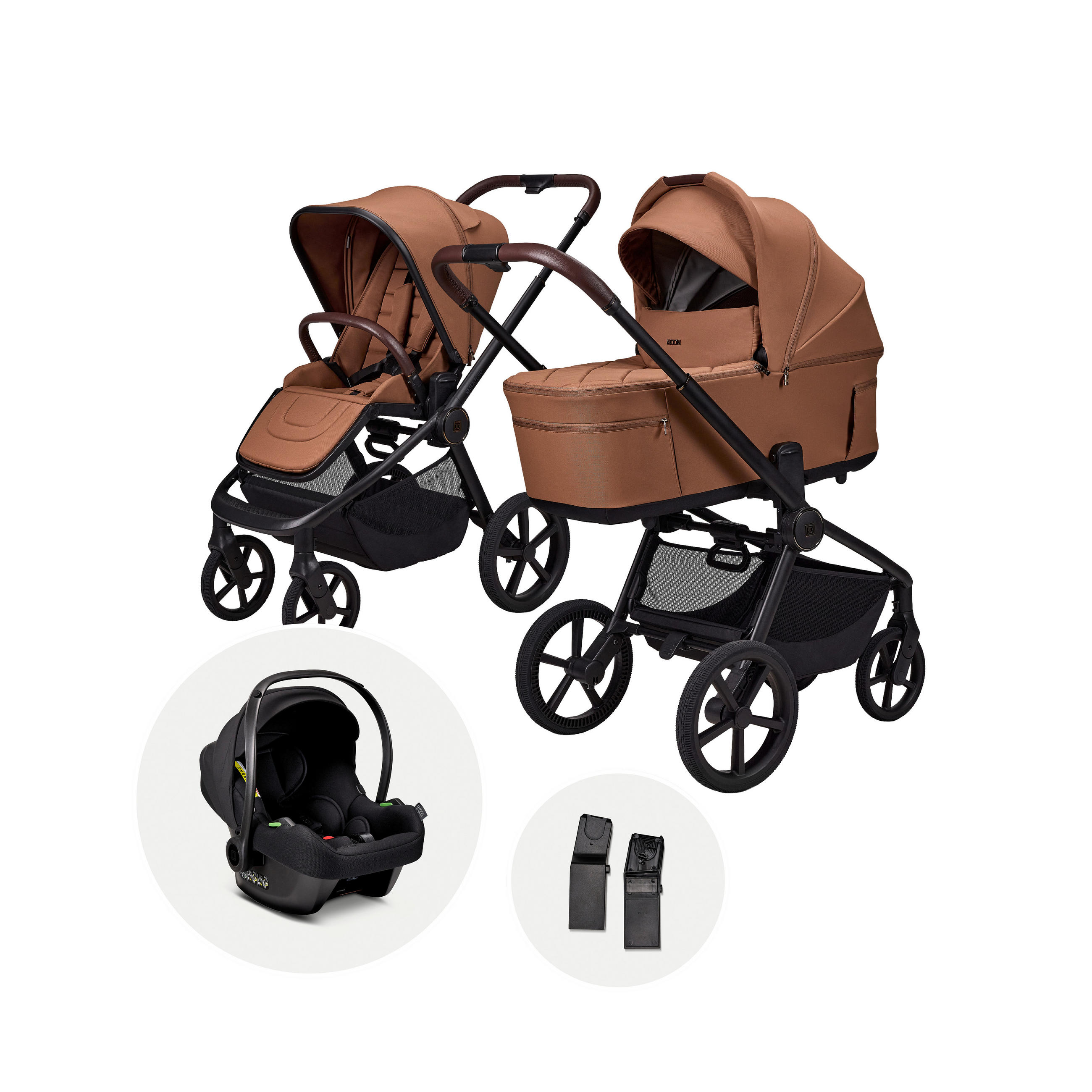 KINDERWAGENSET RESEA FOLD SET  - Cognac/Schwarz, Basics, Textil/Metall (116/57/94cm) - Moon