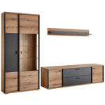 WOHNWAND  in Schwarz, Eichefarben, Dunkelgrau  312,4/208,8/50 cm  - Eichefarben/Dunkelgrau, KONVENTIONELL, Glas/Holzwerkstoff (312,4/208,8/50cm) - Xora