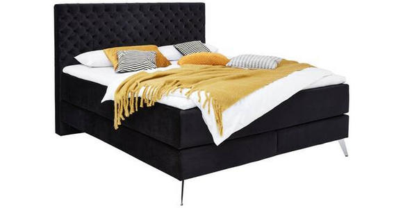 BOXSPRINGBETT 160/200 cm  in Schwarz  - Chromfarben/Schwarz, Design, Textil/Metall (160/200cm) - Xora