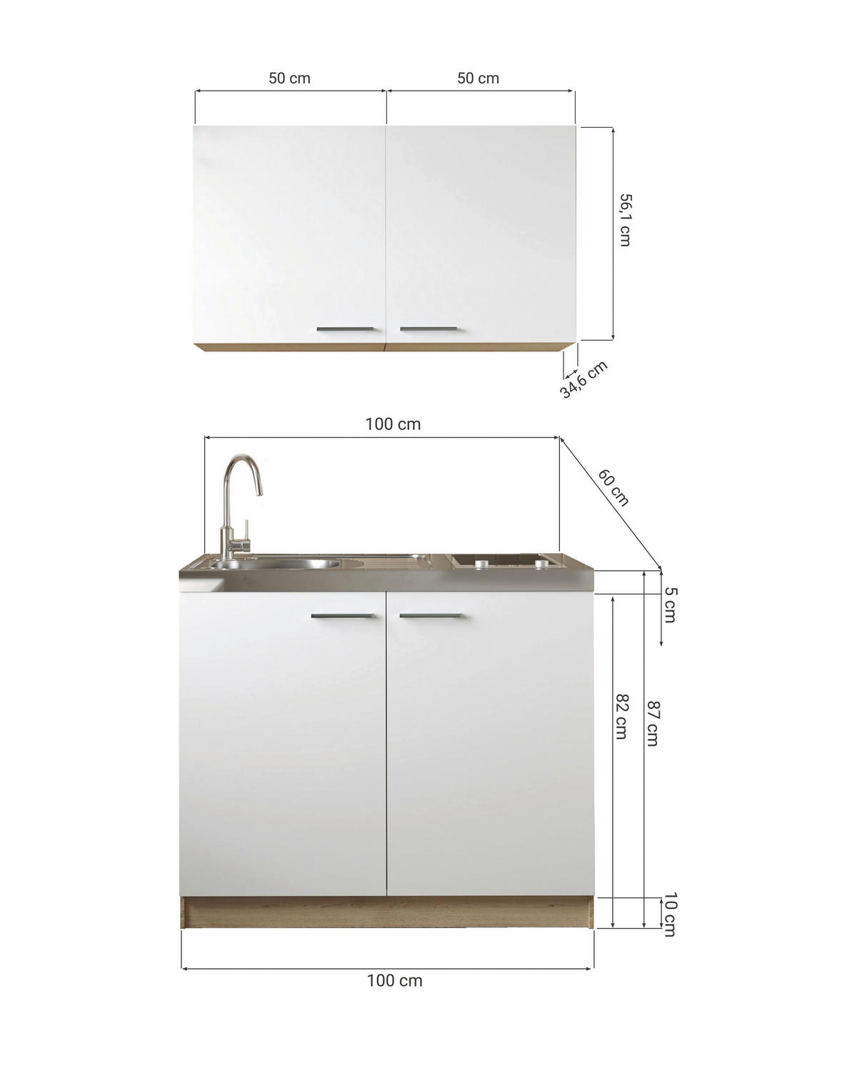 MINIKÖK 100 cm   i vit, ekfärgad  - vit/silver, Basics, metall/trämaterial (100cm) - Respekta