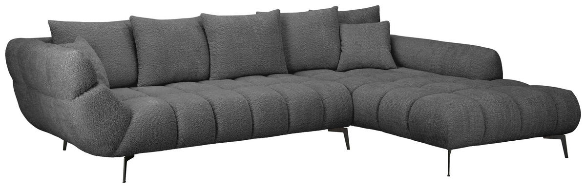 ECKSOFA 318/217 cm  in Bouclé Schwarz Zierkissen, Rückenkissen, Rücken echt  318/217 cm  - Schwarz, MODERN, Textil/Metall (318/217cm) - Carryhome