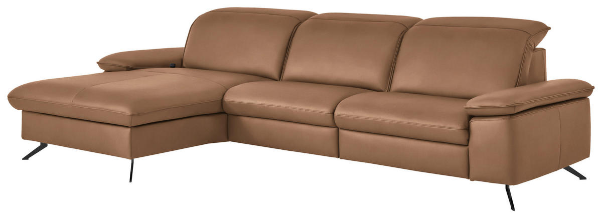 ECKSOFA  Echtleder Hellbraun  - Hellbraun/Schwarz, Design, Leder/Metall (169/307cm) - Beldomo Premium
