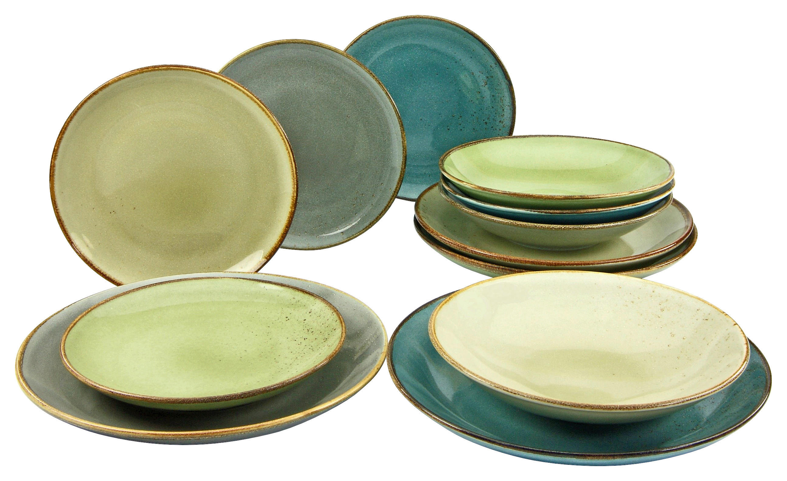 KOMBISERVICE Grün, Multicolor 12-teilig NATURE COLLECTION BUNT  - Multicolor/Grün, Basics, Keramik - Creatable