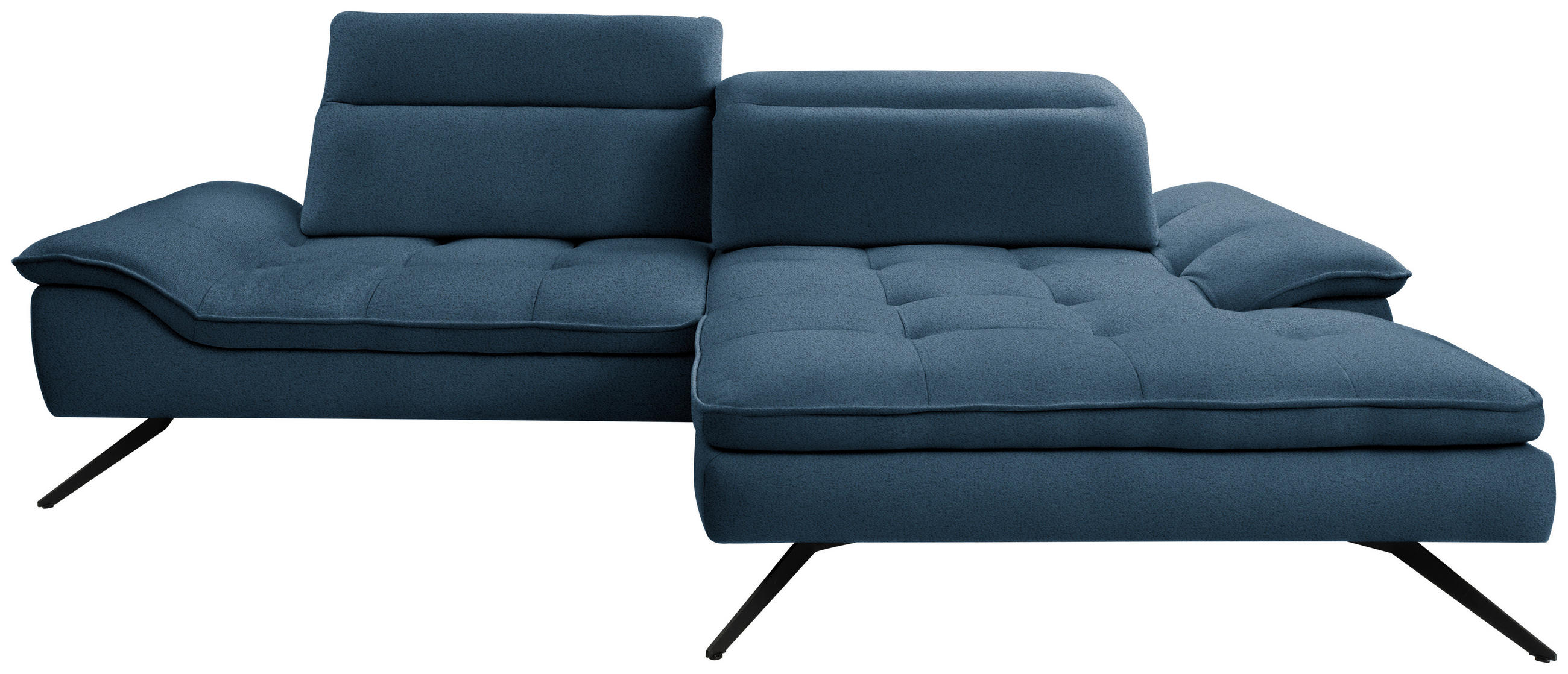 ECKSOFA in Chenille Blau  - Blau/Schwarz, Design, Textil/Metall (288/179-202cm) - Stylife