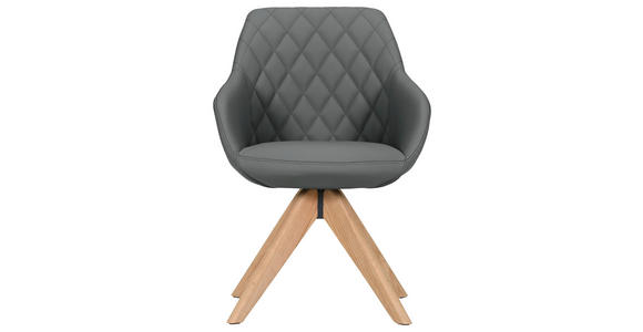 ARMLEHNSTUHL  Typenauswahl, Sitzfläche 360° drehbar, automatische Rückholfunktion  Echtleder  - Naturfarben/Grau, Design, Leder/Holz (60/83/65cm) - Landscape