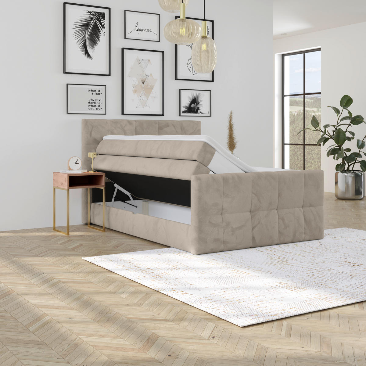 BOXSPRINGBETT 140/200 cm,  in Taupe, gepolstertes Kopfteil, Bettkasten, Topper, Matratzen, H2 + H2 = mittel  - Taupe, KONVENTIONELL, Holz/Holzwerkstoff (140/200cm) - Luca Bessoni