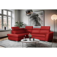 WOHNLANDSCHAFT Rot Kombination Echtleder/Lederlook Bettkasten, Schlaffunktion, Rücken echt, Armteilverstellung, Kopfteilverstellung  - Rot, Leder/Metall (211/262cm) - Celina Home
