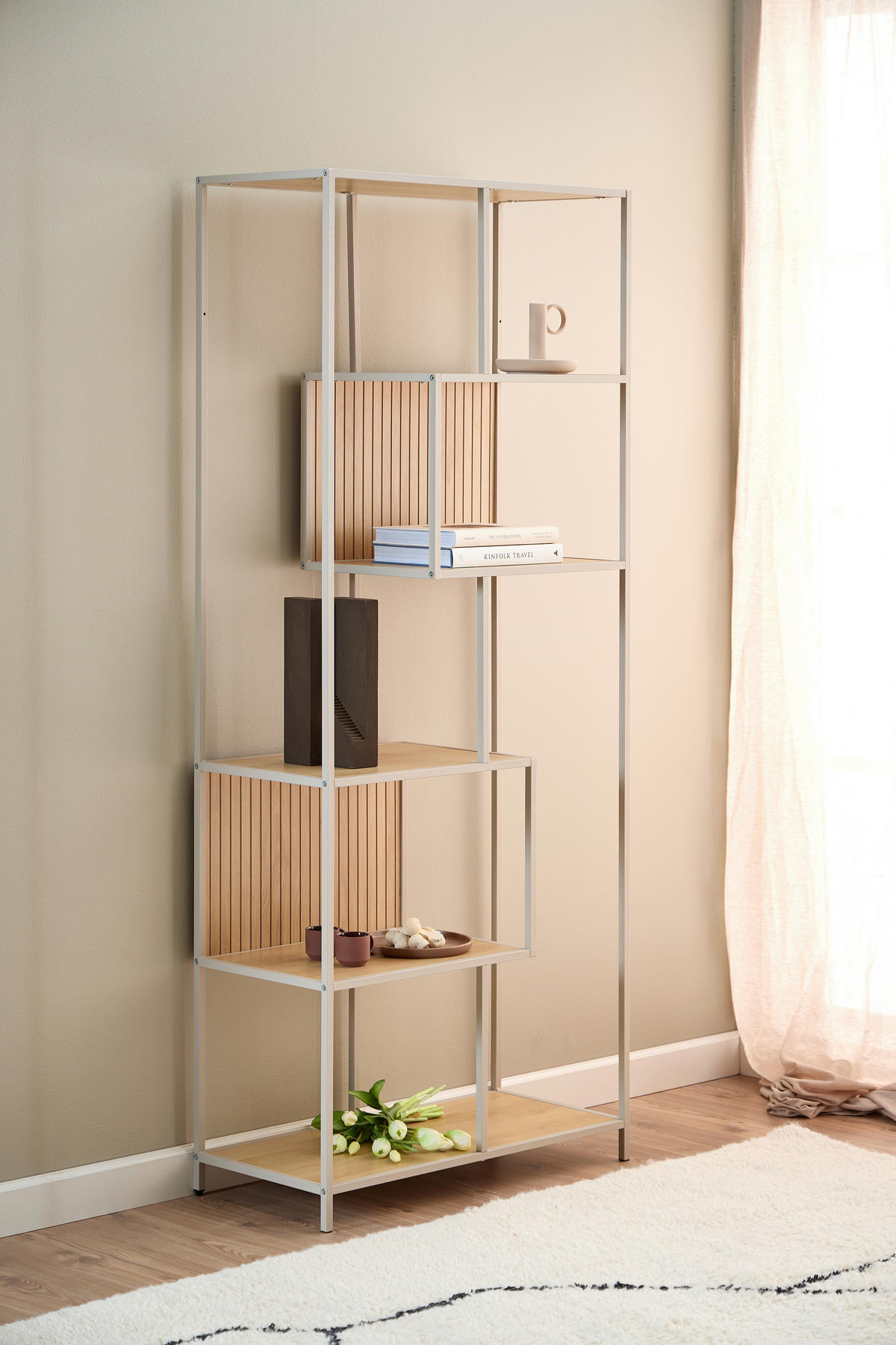 REGAL Grau, Eichefarben  - Eichefarben/Grau, MODERN, Holzwerkstoff/Metall (77/185/35cm) - Xora