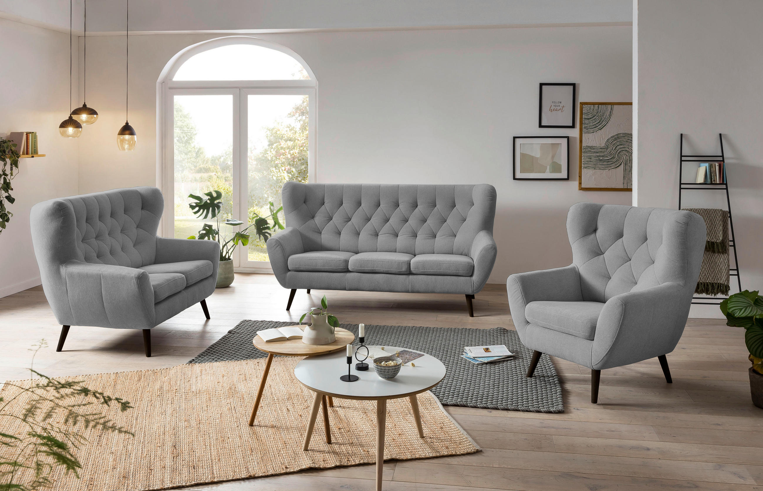 2-SITZER-SOFA in Flachgewebe Grau  - Eichefarben/Grau, Design, Holz/Textil (137/101/95cm) - Stylife