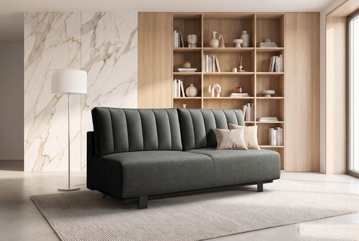 SCHLAFSOFA OLIVIO Velours Anthrazit  inkl. Bettkasten, Schlaffunktion  - Anthrazit/Schwarz, Basics, Holz/Textil (200/90/95cm) - Livetastic