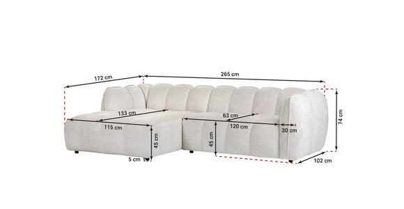 ECKSOFA in Chenille Creme  172/265 cm  - Creme/Schwarz, KONVENTIONELL, Kunststoff/Textil (172/265cm) - Carryhome