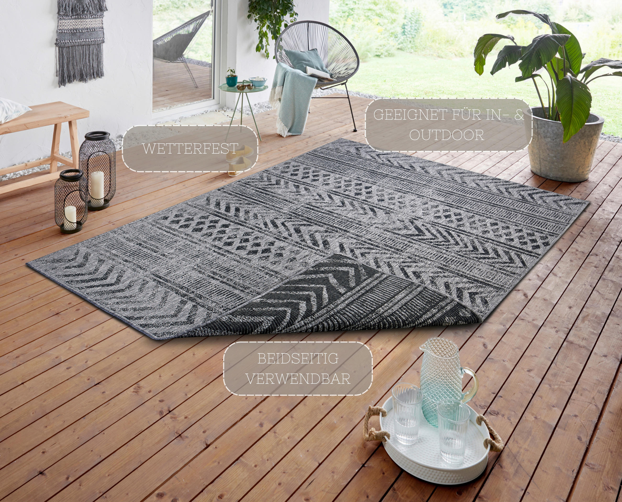 OUTDOORTEPPICH 80/150 cm Twin Supreme Grau, Schwarz  - Schwarz/Grau, Design, Kunststoff (80/150cm)