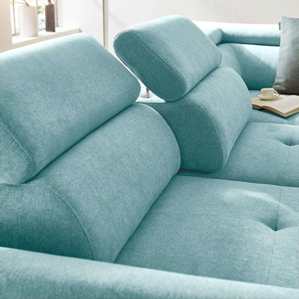 ECKSOFA in Webstoff Türkis  277/237 cm  - Türkis/Schwarz, Design, Textil/Metall (277/237cm) - Stylife