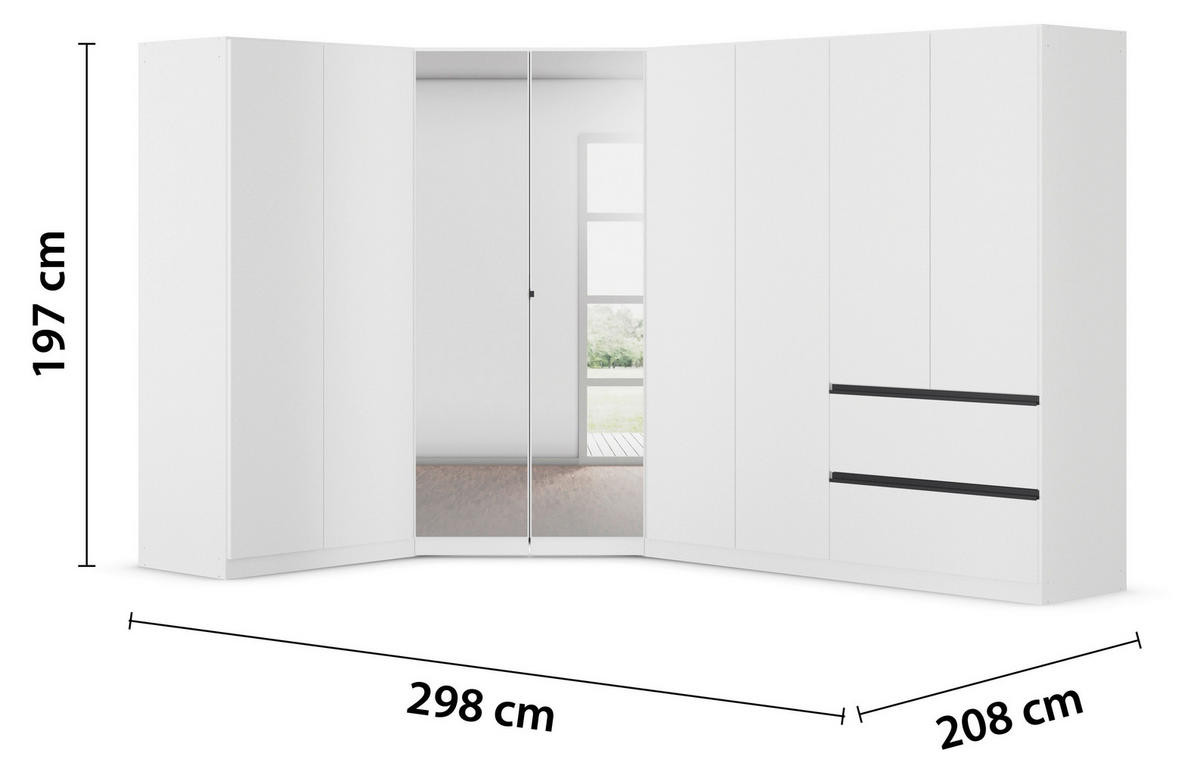 ECKKLEIDERSCHRANK 208/197/298 cm  - Chromfarben/Weiss, Modern, Holzwerkstoff (208/197/298cm) - Rauch Möbel
