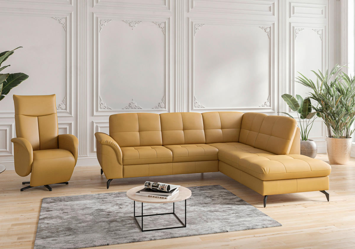 ECKSOFA in Echtleder Currygelb  244/212 cm  - Currygelb/Schwarz, MODERN, Leder/Metall (244/212cm) - Sit & More
