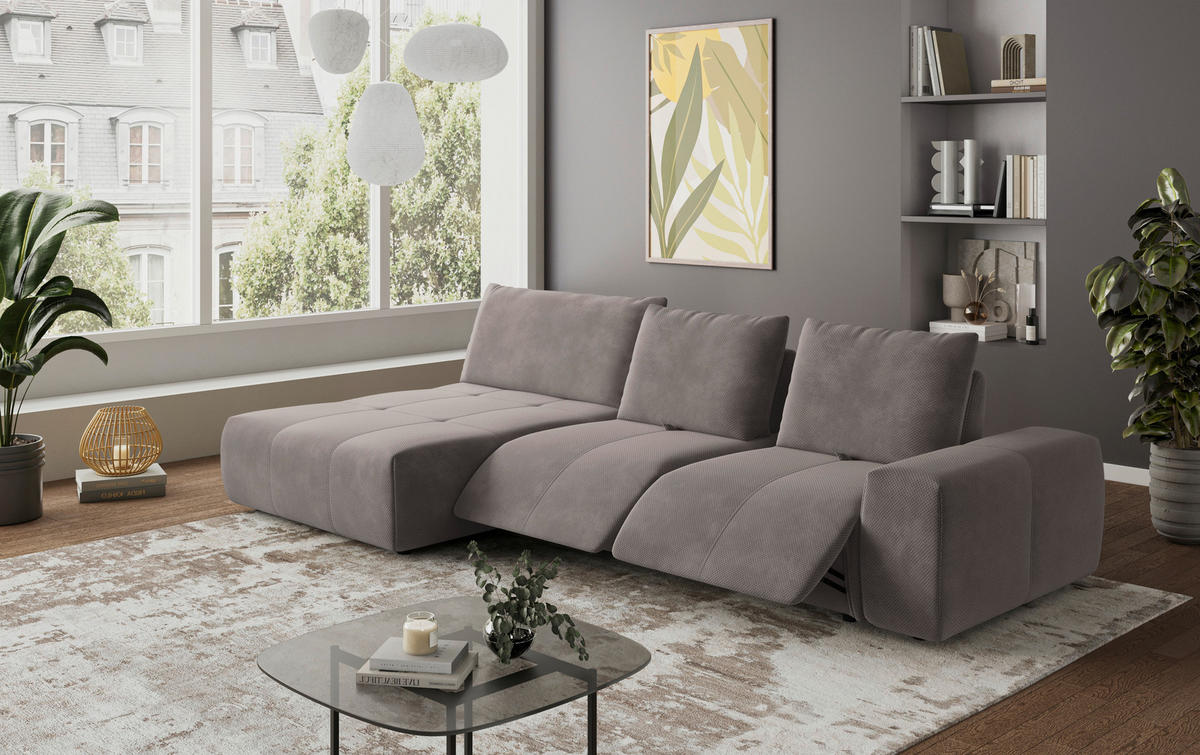 ECKSOFA in Velours Braun  - Schwarz/Braun, Design, Kunststoff/Textil (174/347cm) - Xora