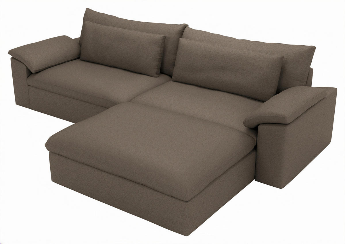 ECKSOFA Flachgewebe Graubraun  - Graubraun/Schwarz, Modern, Kunststoff/Textil (306/198cm) - Carryhome