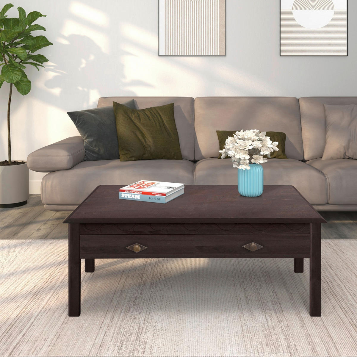 COUCHTISCH LYON Kiefer rechteckig Braun  - Messingfarben/Braun, Design, Holz/Metall (110/42/70cm) - Livetastic