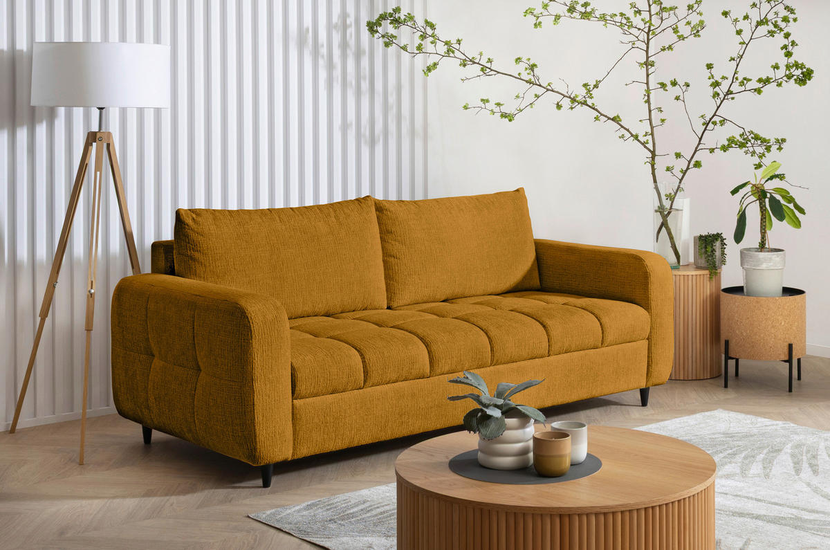 2,5-SITZER Flachgewebe Senfgelb  - Senfgelb/Schwarz, Design, Holz/Textil (209/88/101cm) - Lomoco