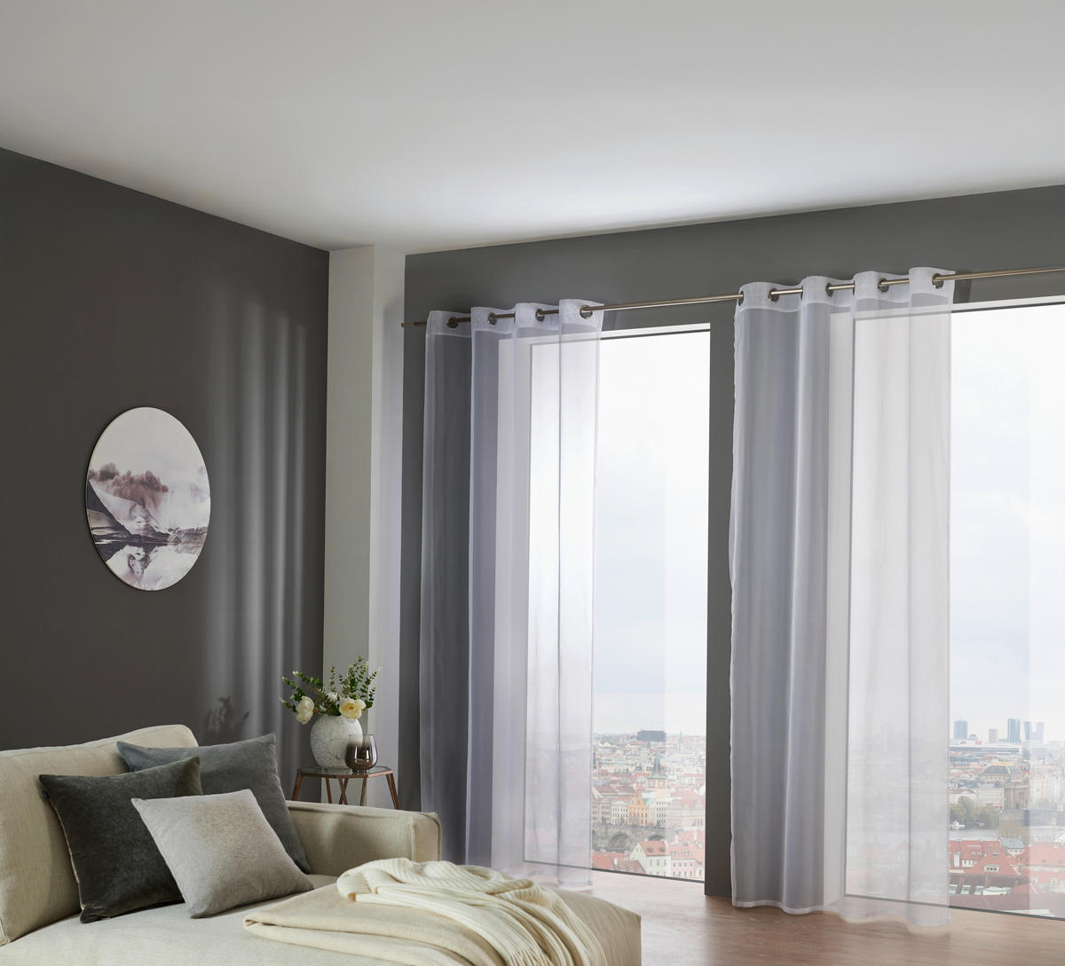 ZÁVĚS S OČKY, průhledné, 140/245 cm - bílá, Basics, textil (140/245cm) - Boxxx