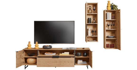 WOHNWAND  in Eichefarben  288/212/44 cm  - Eichefarben/Anthrazit, Natur, Glas/Holz (288/212/44cm) - Valnatura