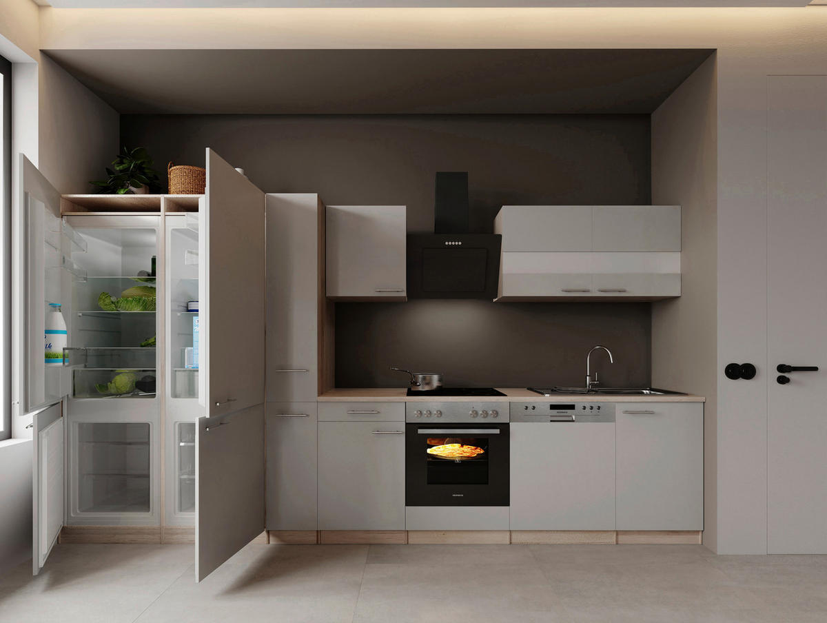 Bucătărie Standard  - alb/culoare inox, Trend, metal/material pe bază de lemn (370cm) - Respekta