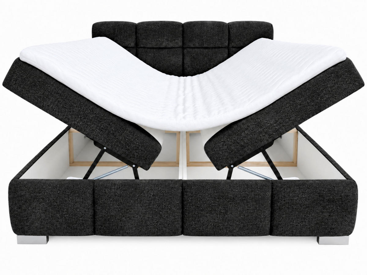 BOXBETT 140/200 cm,  in Schwarz, Bettkasten, Topper,  - Chromfarben/Schwarz, MODERN, Holz/Kunststoff (140/200cm) - MID.YOU