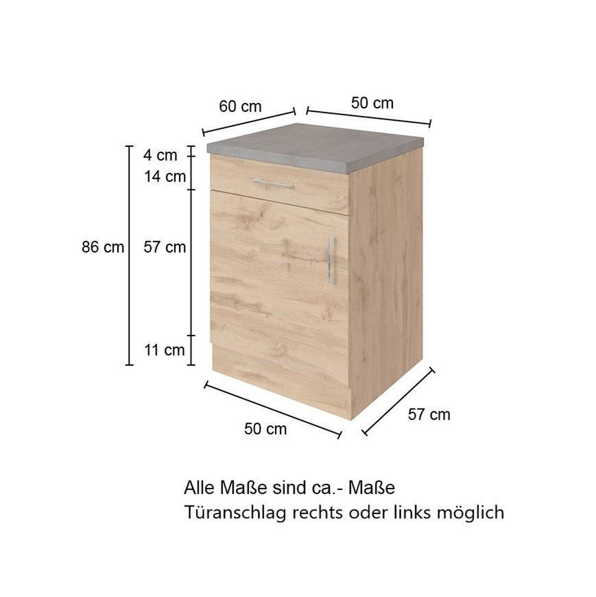 KÜCHENUNTERSCHRANK 50/85/60 cm  in Weiss, Eiche Wotan  - Chromfarben/Weiss, Modern, Holzwerkstoff/Metall (50/85/60cm) - Held
