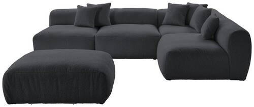 ECKSOFA inkl. Hocker in Flachgewebe, Teddystoff Dunkelgrau - Dunkelgrau, Trend, Textil (315/235cm) - Livetastic