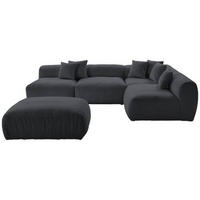 ECKSOFA inkl. Hocker in Flachgewebe, Teddystoff Dunkelgrau  - Dunkelgrau, Trend, Textil (315/235cm) - Livetastic