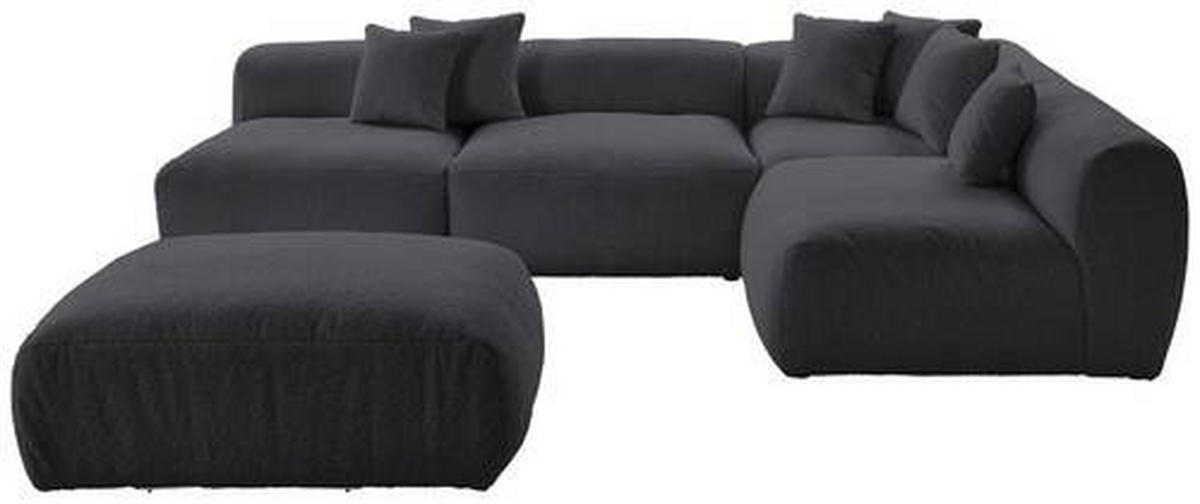 ECKSOFA inkl. Hocker in Flachgewebe, Teddystoff Dunkelgrau  - Dunkelgrau, Trend, Textil (315/235cm) - Livetastic