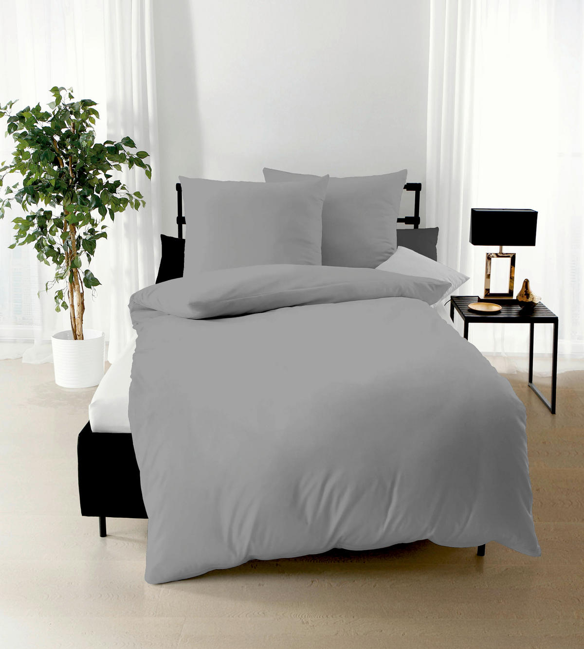 POSTELJINA UNI 200/200 cm saten siva  - siva, Osnovno, tekstil (200/200cm) - Kaeppel