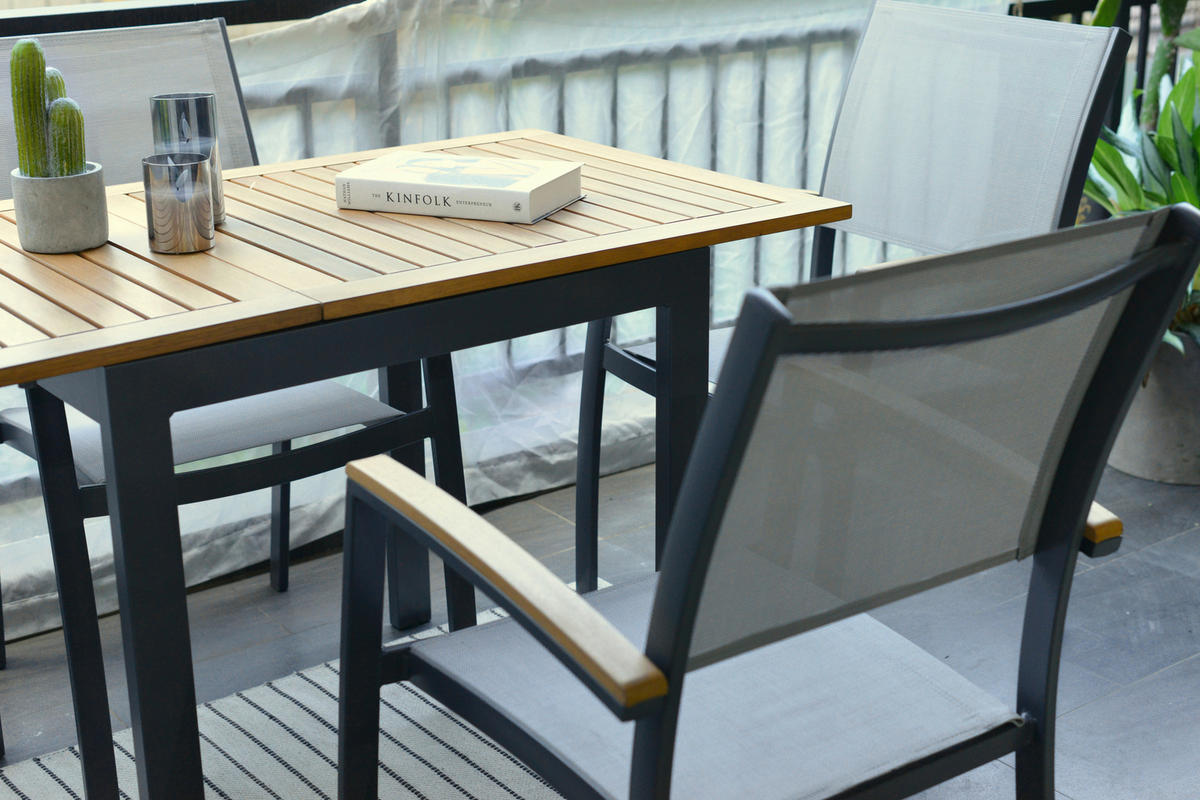 STAPELSESSEL in Holz, Metall, Textil Grau, Hellgrau, Teakfarben  - Hellgrau/Grau, Design, Holz/Textil (61,8/92,5/58,3cm) - Ambia Garden