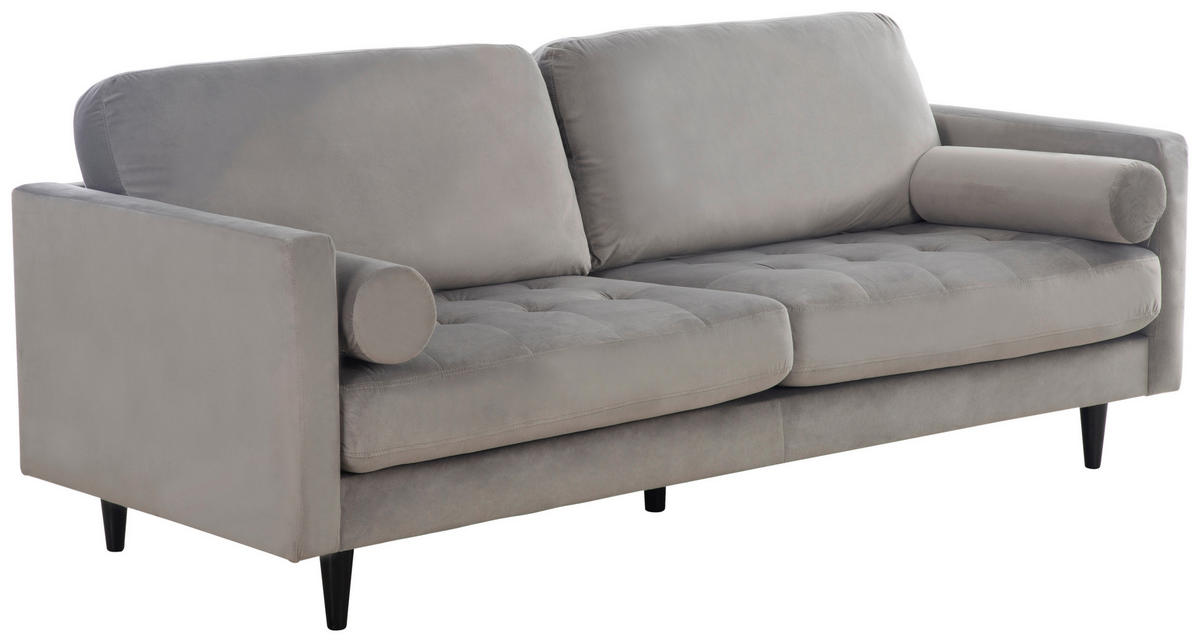 3-SITZER-SOFA Samt Grau  - Schwarz/Grau, MODERN, Holz/Textil (211/88/89cm) - P & B