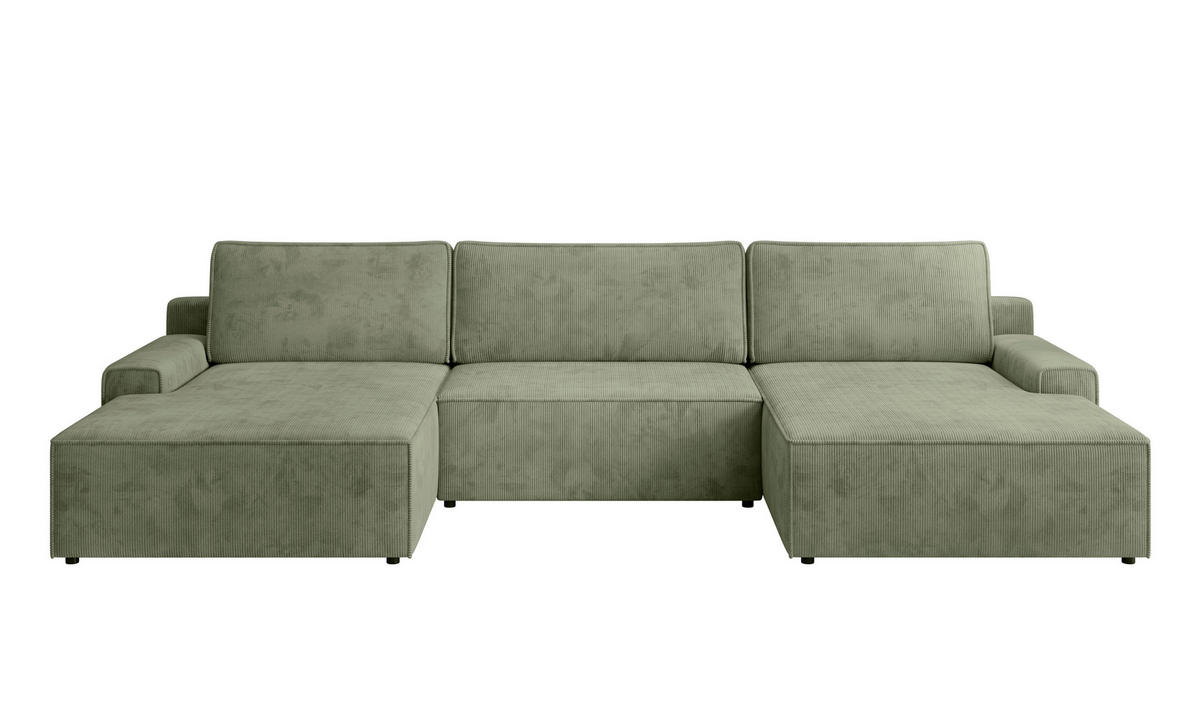 WOHNLANDSCHAFT Cord Grün  - Schwarz/Grün, Modern, Kunststoff/Textil (168/333/168cm) - Trendmanufaktur