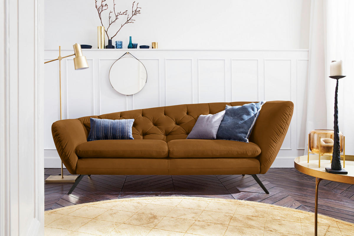 CHESTERFIELD-SOFA in Mikrofaser Gelb, Orange, Schwarz  - Gelb/Schwarz, Design, Textil/Metall (223/84/90cm) - Pure Home Lifestyle