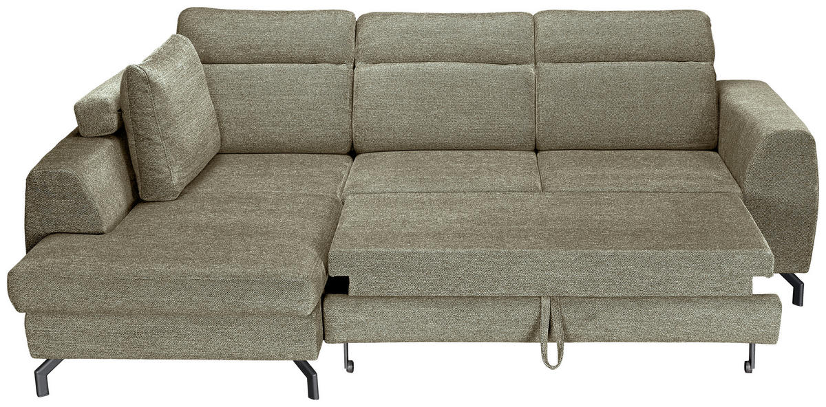 ECKSOFA Olivgrün Chenille  - Schwarz/Olivgrün, KONVENTIONELL, Textil/Metall (185/266cm) - Carryhome