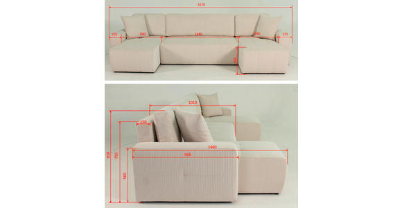 Wohnlandschaft inkl. Funktion Dunkelgrau Cord  - Dunkelgrau/Schwarz, KONVENTIONELL, Textil (146/317/146cm) - Xora