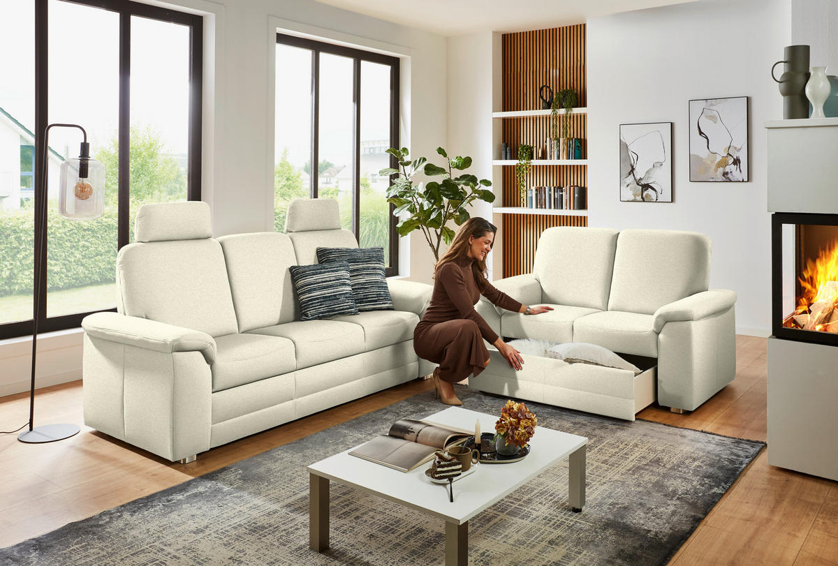 SITZGARNITUR Chenille Beige  - Beige/Alufarben, Konventionell, Textil/Metall (208/156/96/89cm) - Beldomo Comfort