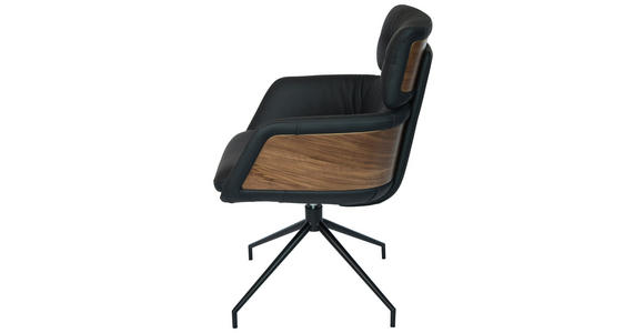 ARMLEHNSTUHL  in Eisen Echtleder pigmentiert  - Walnussfarben/Schwarz, Design, Leder/Holz (62/92/66cm) - Dieter Knoll