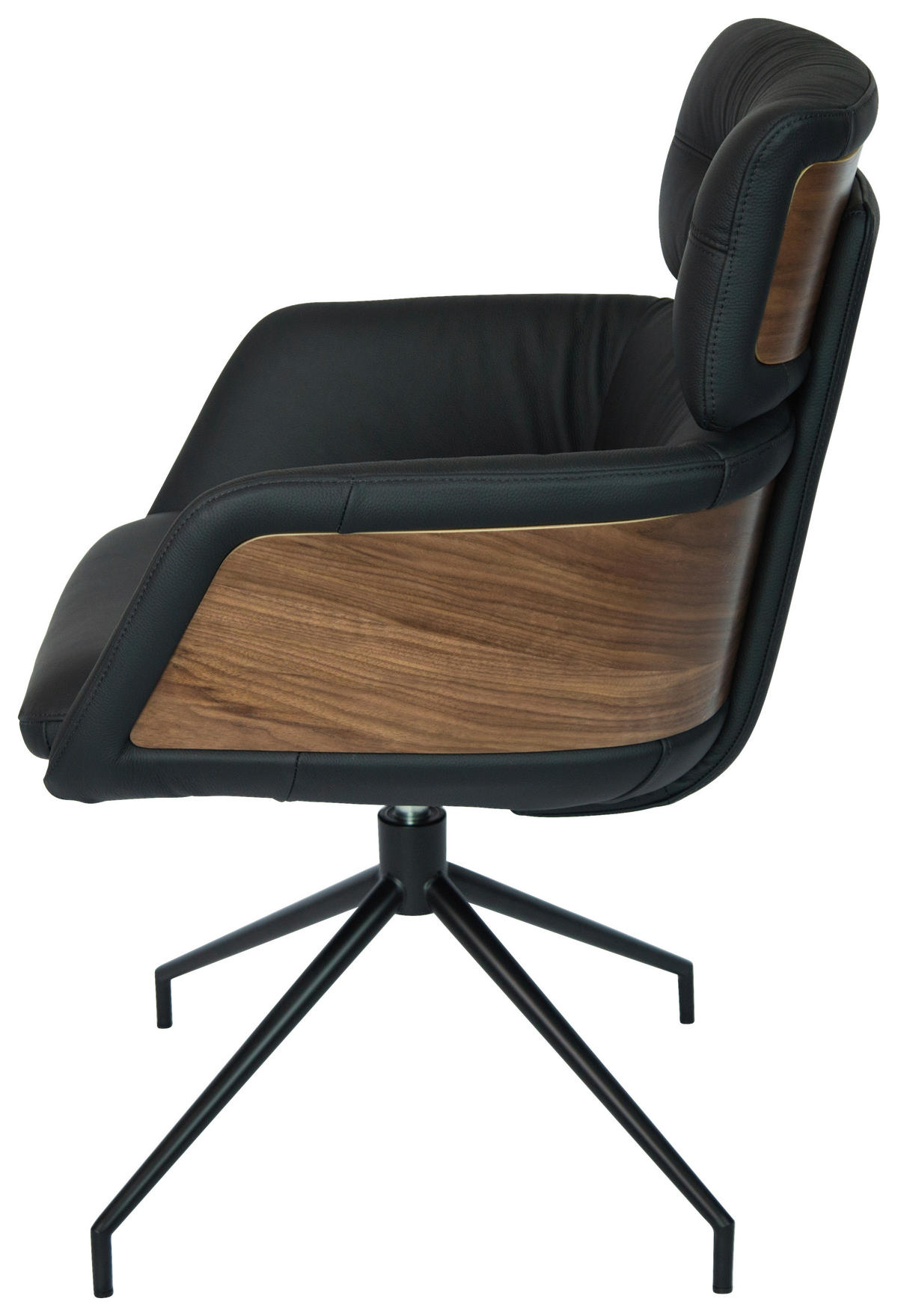 ARMLEHNSTUHL  in Eisen Echtleder pigmentiert  - Walnussfarben/Schwarz, Design, Leder/Holz (62/92/66cm) - Dieter Knoll