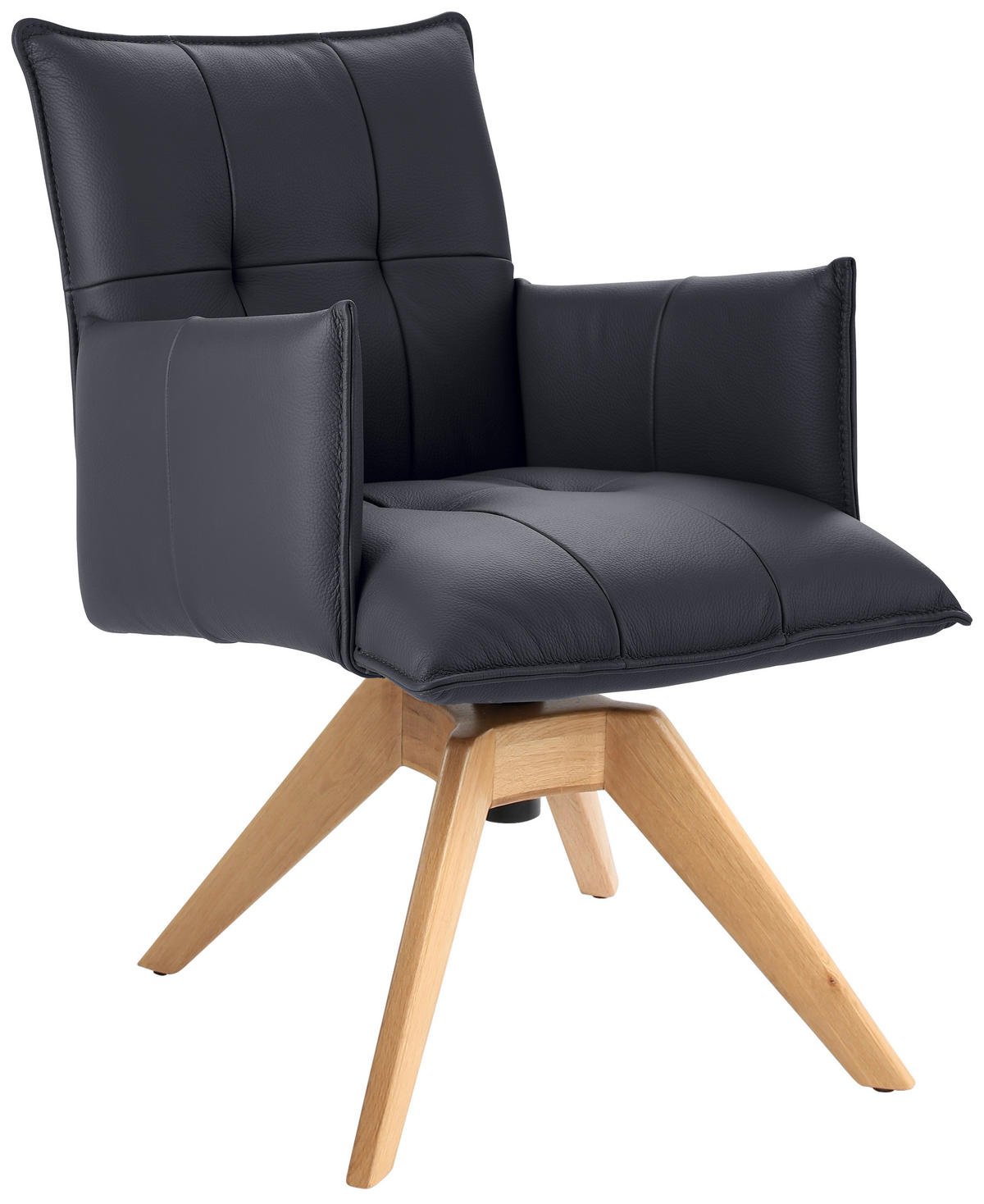 ARMLEHNSTUHL  in Echtleder pigmentiert  - Eichefarben/Dunkelblau, Design, Leder/Holz (86/57/65cm) - Valnatura