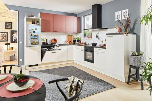 ECKKÜCHE 270/330 cm  in Rot, Weiß  - Rot/Schwarz, Design, Holzwerkstoff/Metall (270/330cm) - Xora