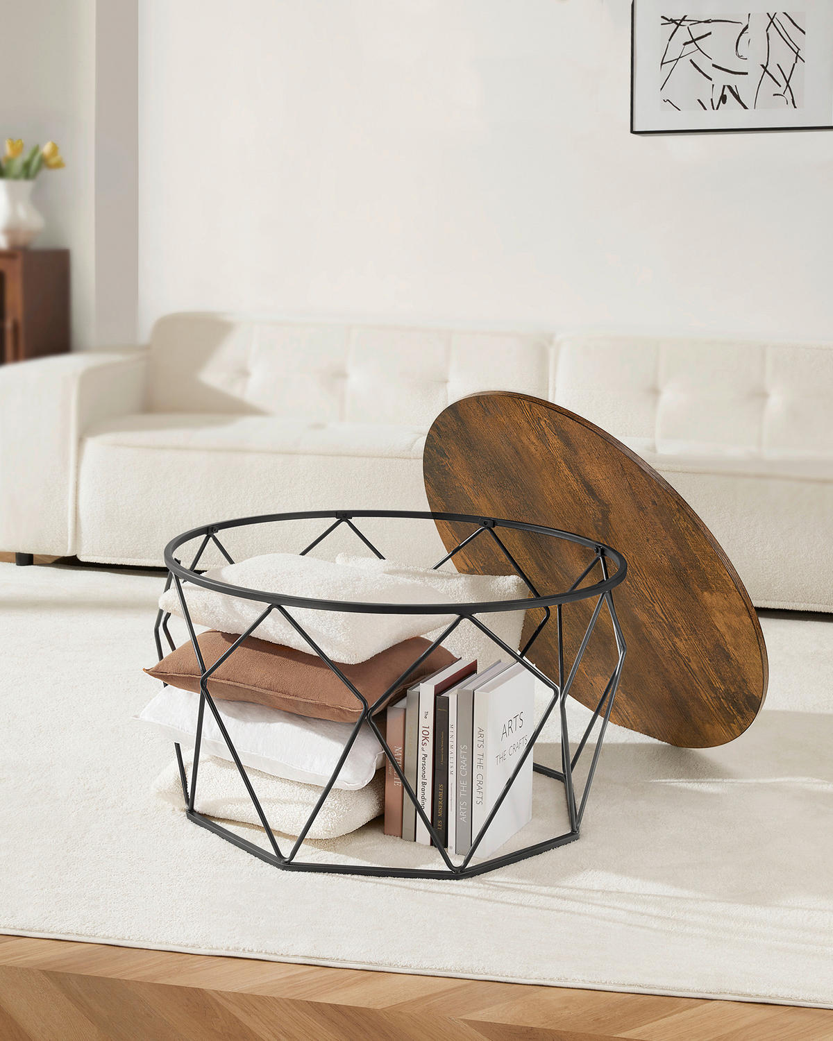 KONFERENČNÝ STOLÍK, hnedá, čierna, kov, kompozitné drevo, 80/80/45 cm - hnedá/čierna, Modern, kov/kompozitné drevo (80/80/45cm) - MID.YOU