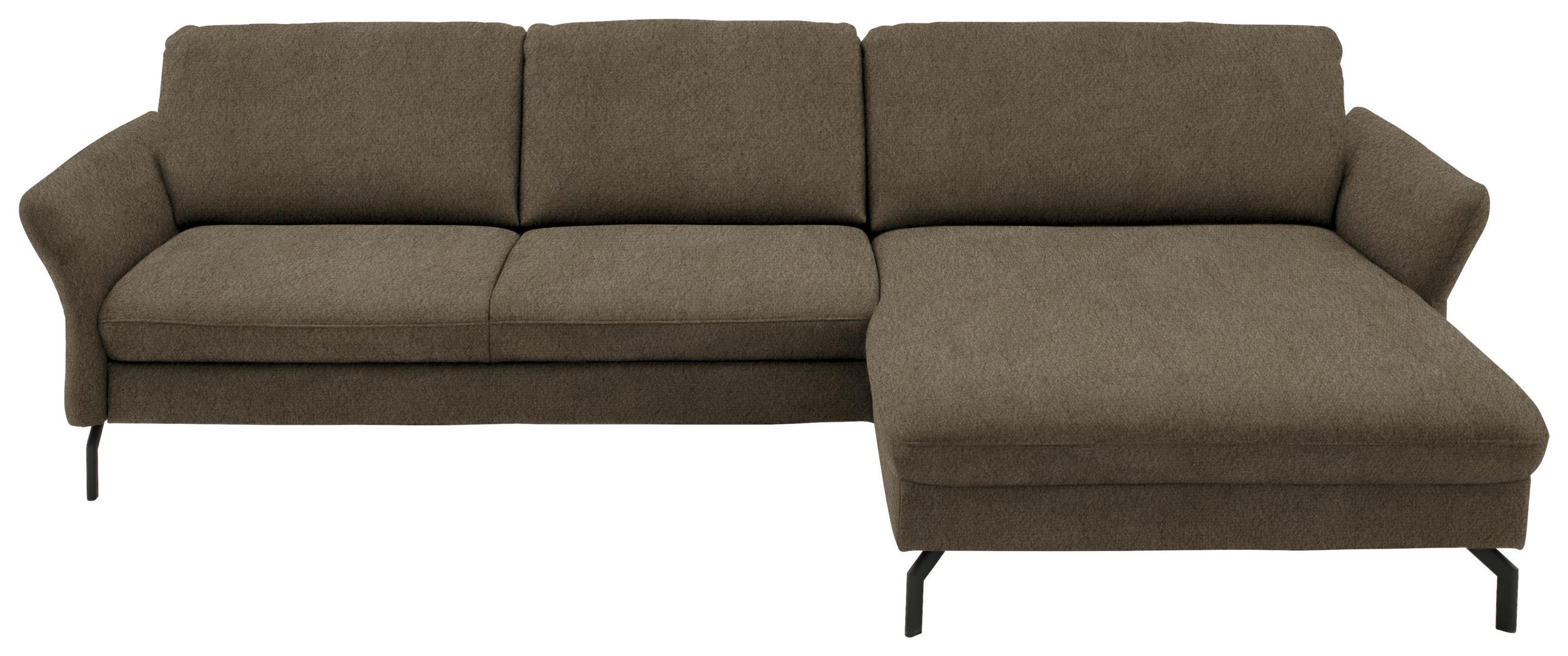 ECKSOFA in Velours Graubraun  306/179 cm  - Graubraun/Schwarz, Design, Textil/Metall (306/179cm) - Beldomo System