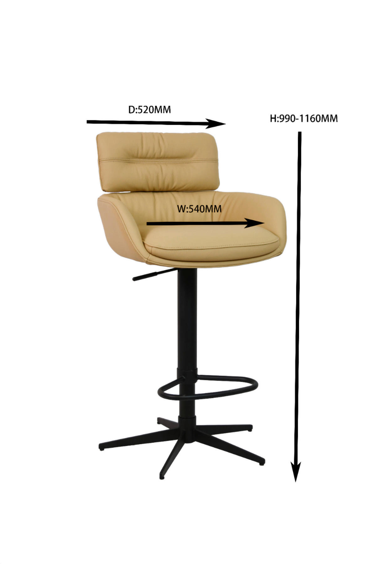 BARHOCKER Echtleder Schwarz, Karamell Eisen Lederauswahl, Sitzfläche 360° drehbar  - Karamell/Schwarz, Design, Leder/Metall (54/99-116,5/52cm) - Dieter Knoll